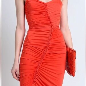 Victoria Beckham Prom Formal Y2K Coral Ruched Bodycon Maxi Dress